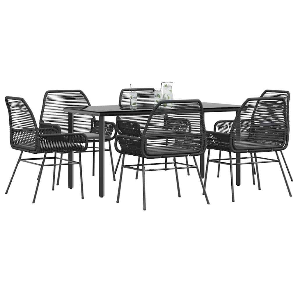 7 dele spisebordssæt til haven m. hynder polyrattan glas sort