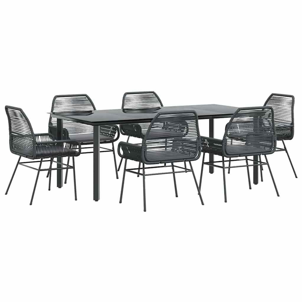 7 dele spisebordssæt til haven m. hynder polyrattan glas sort