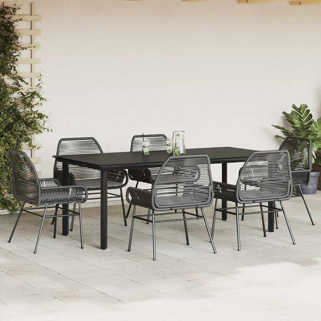 7 dele spisebordssæt til haven m. hynder polyrattan glas sort