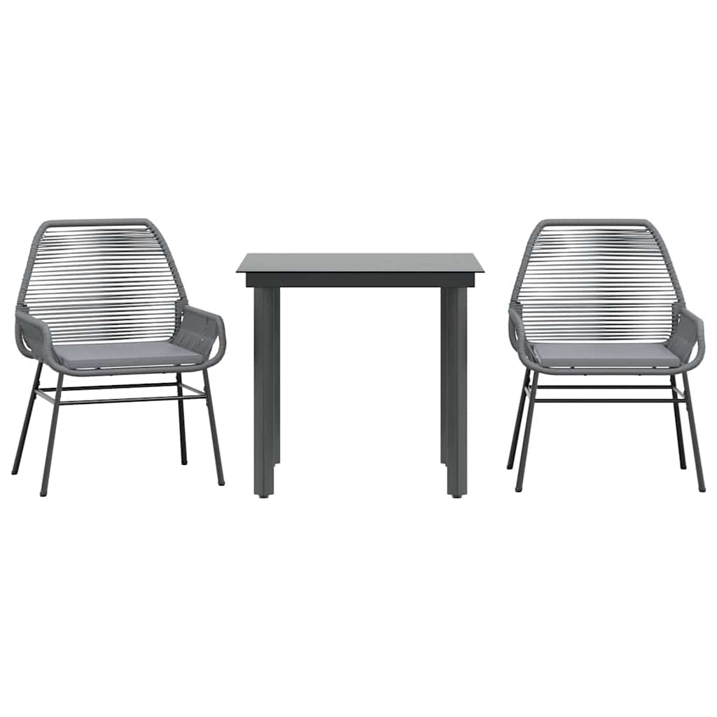 spisebordssæt til haven 3dele med hynder polyrattan glas grå
