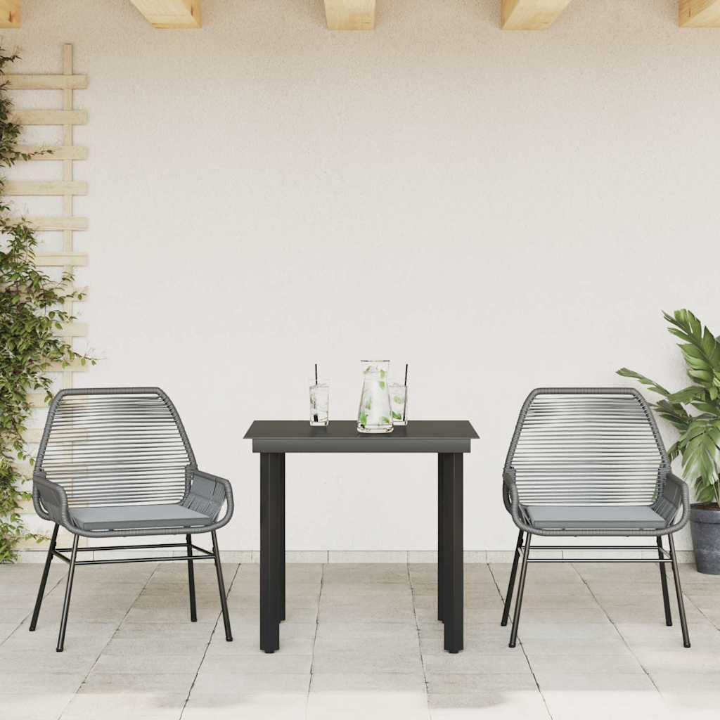 spisebordssæt til haven 3dele med hynder polyrattan glas grå