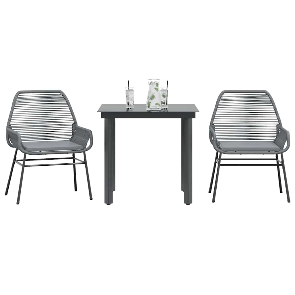 spisebordssæt til haven 3dele med hynder polyrattan glas grå