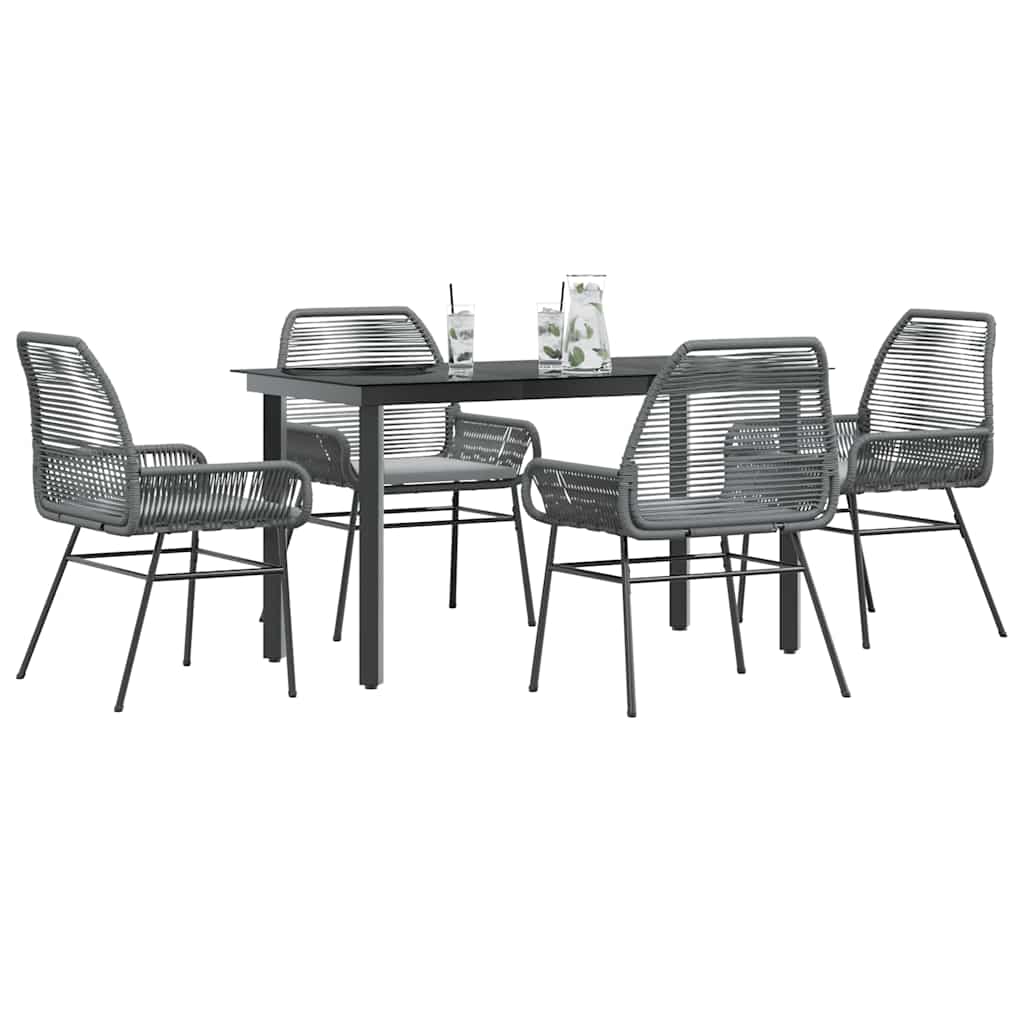 5 dele spisebordssæt til haven med hynder polyrattan glas grå