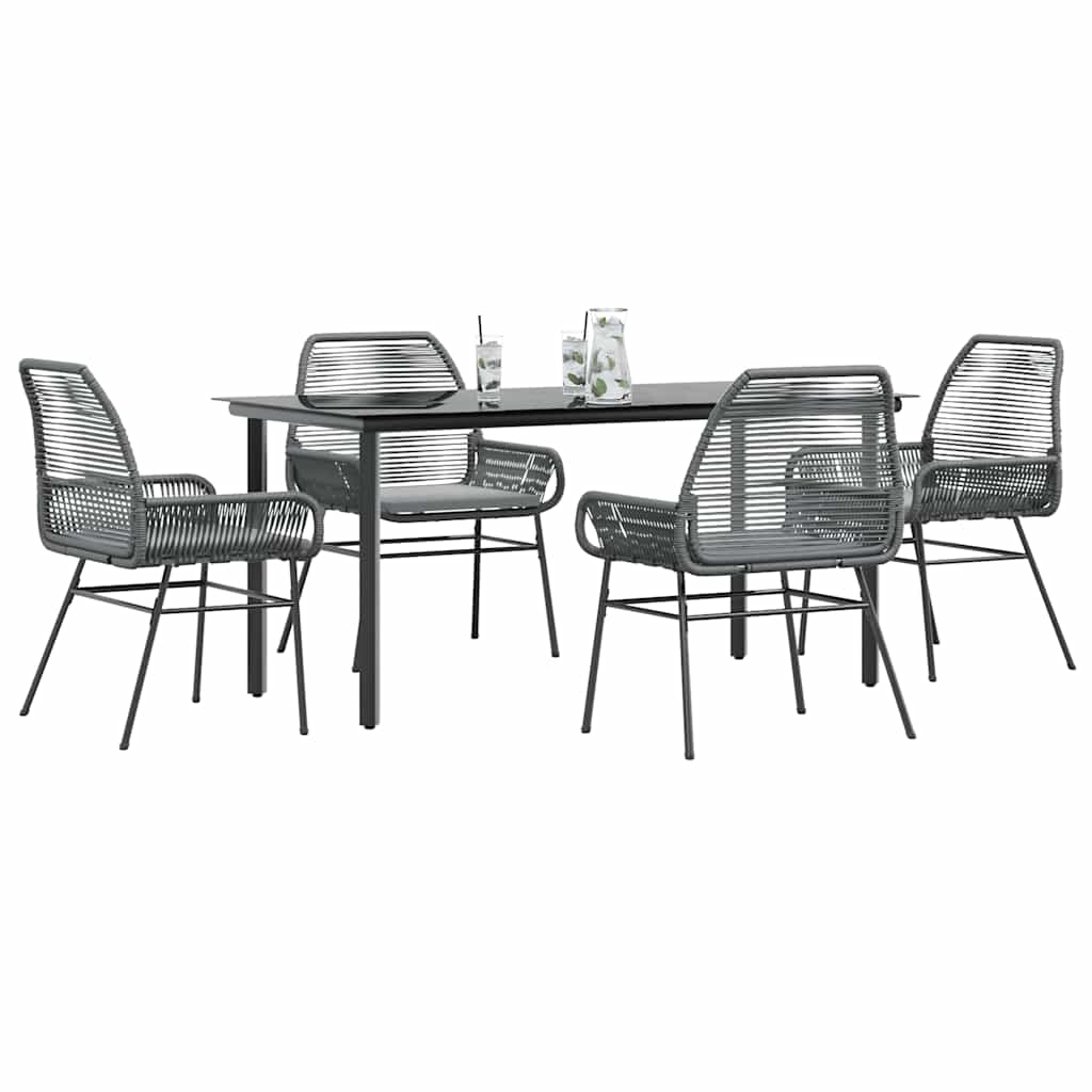 5 dele spisebordssæt til haven med hynder polyrattan glas grå