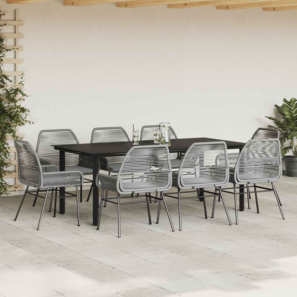 9 dele spisebordssæt til haven med hynder polyrattan glas grå