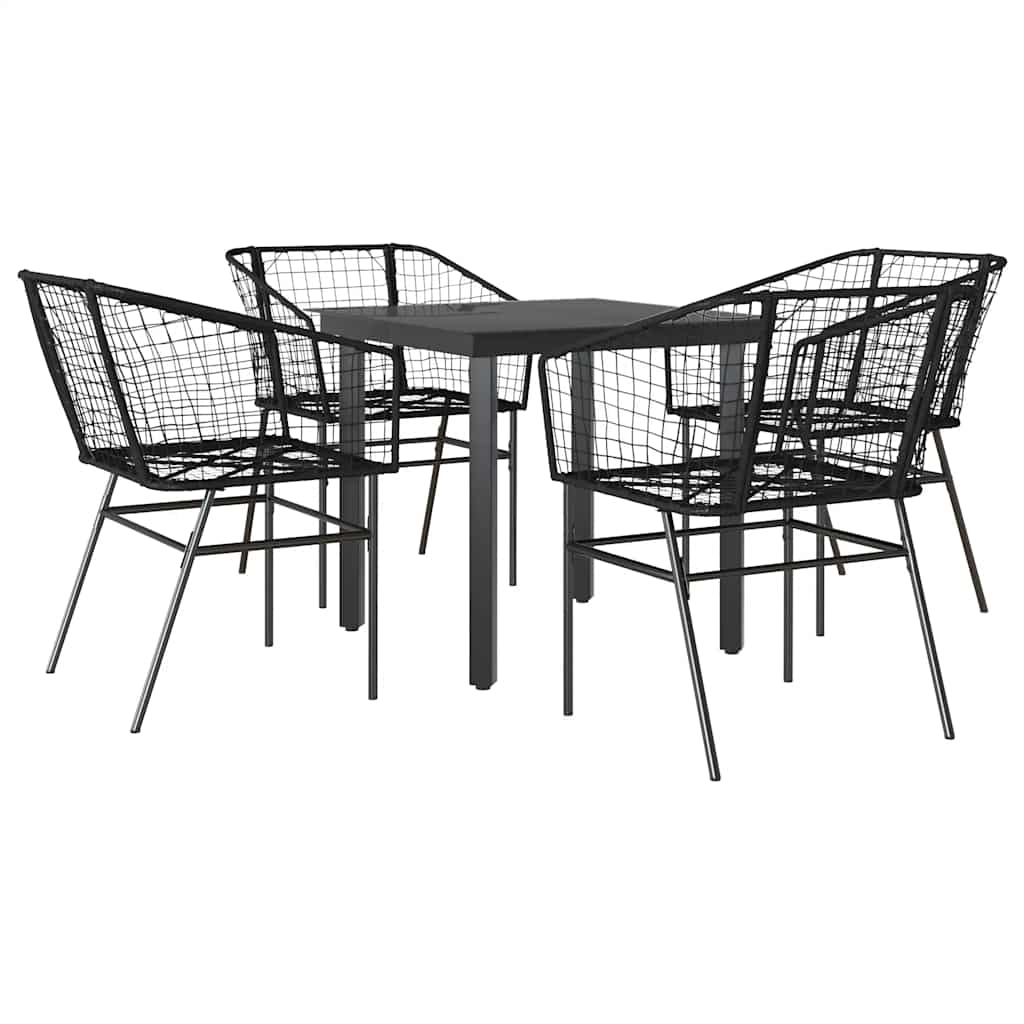 5 dele spisebordssæt til haven polyrattan glas sort