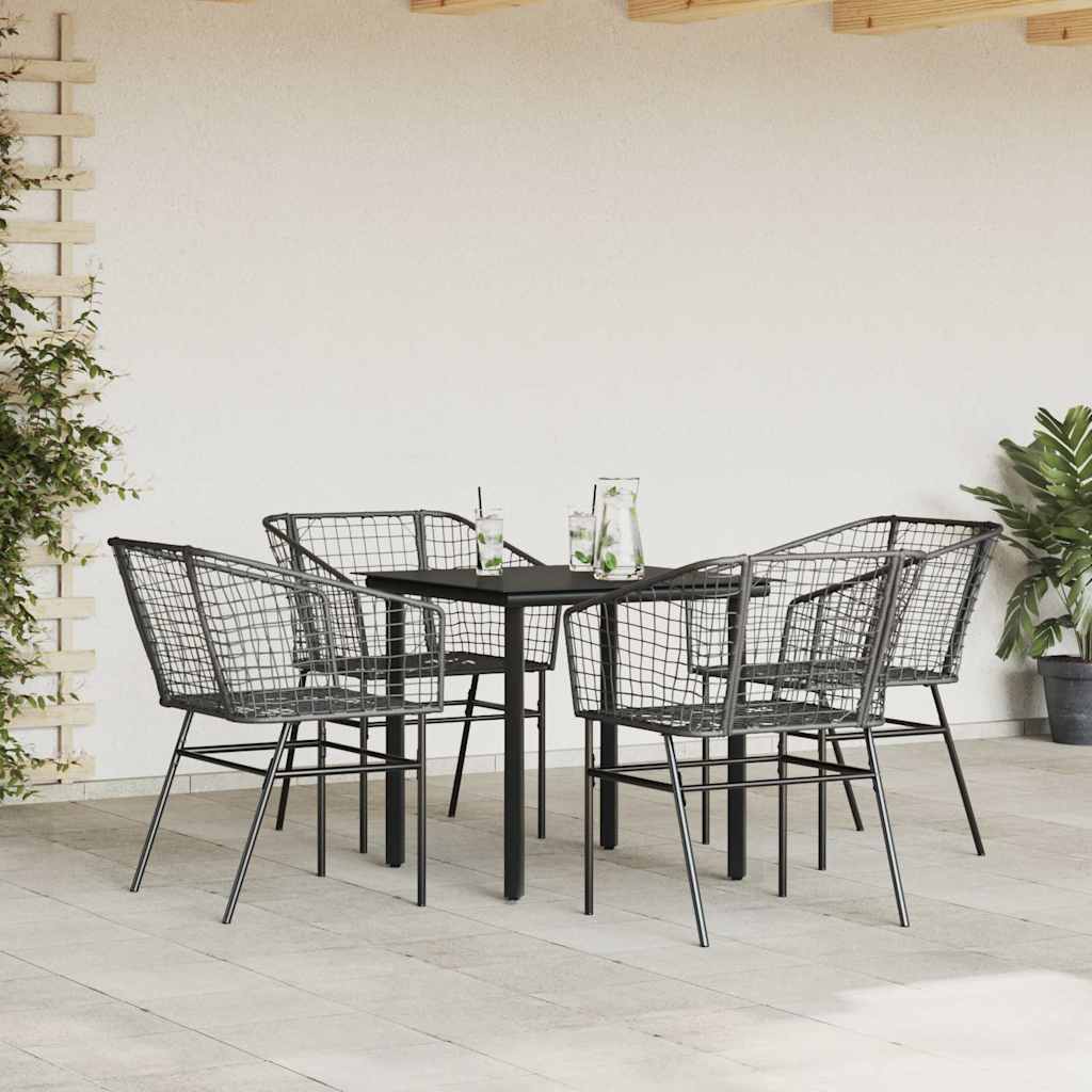 5 dele spisebordssæt til haven polyrattan glas sort
