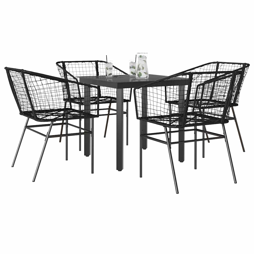 5 dele spisebordssæt til haven polyrattan glas sort