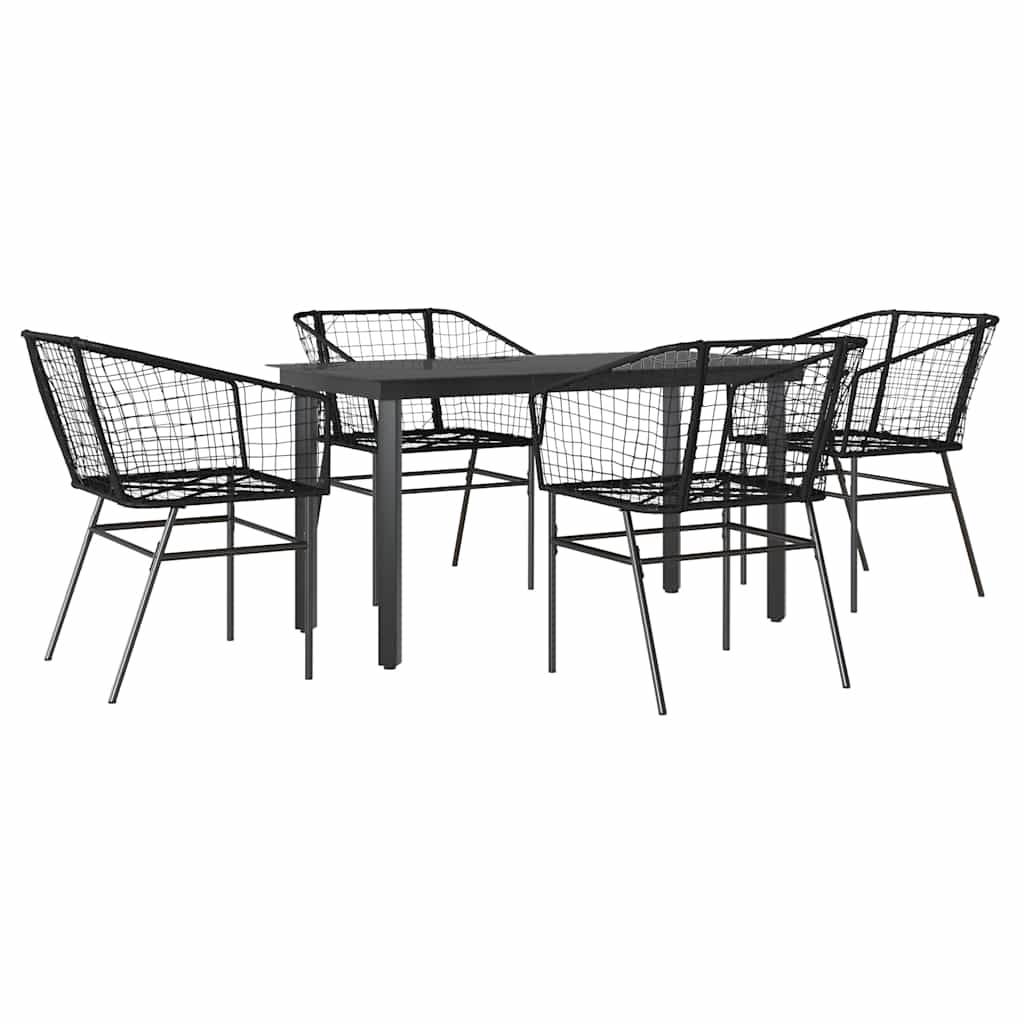 5 dele spisebordssæt til haven polyrattan glas sort