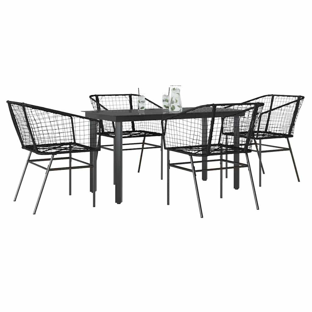 5 dele spisebordssæt til haven polyrattan glas sort
