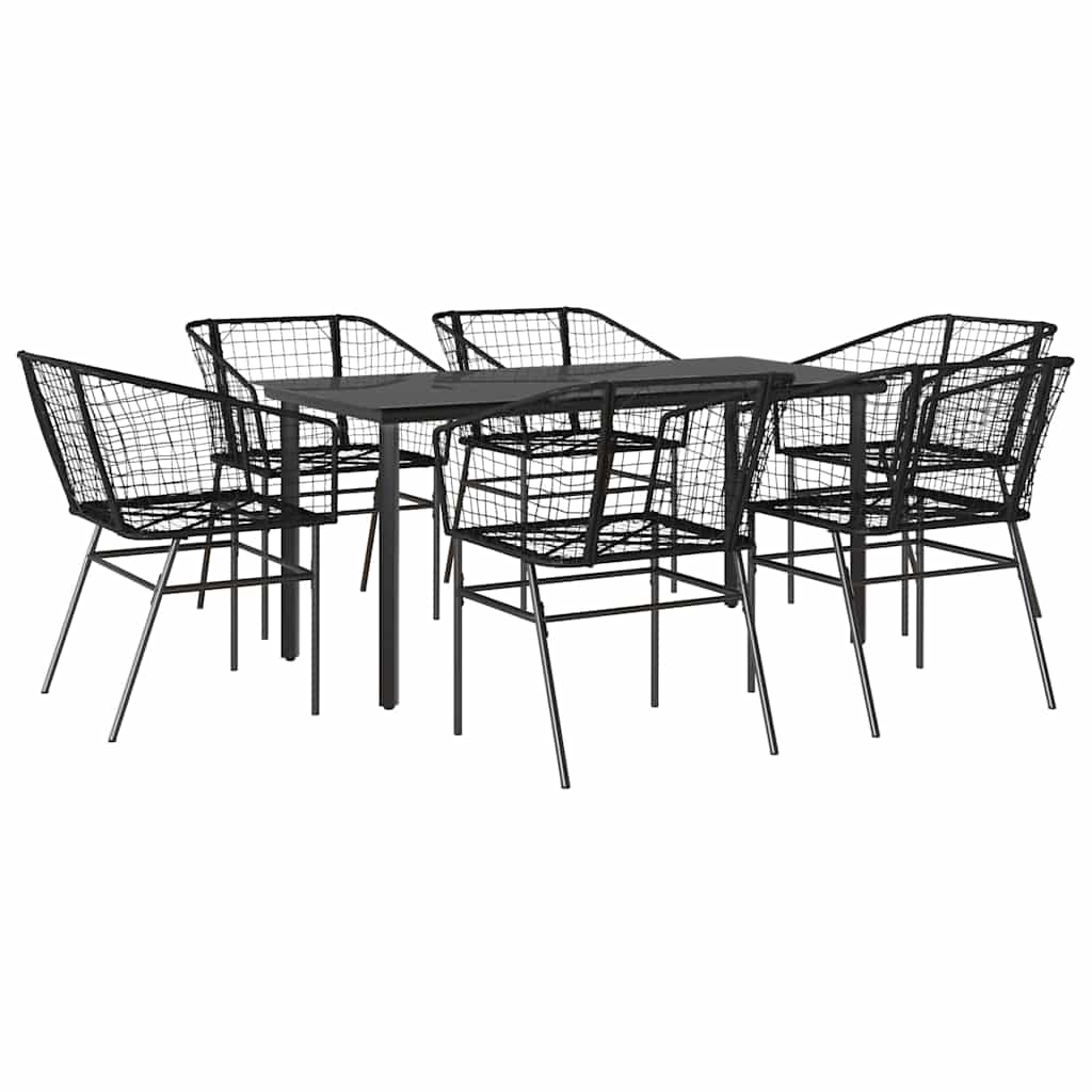 7 dele spisebordssæt til haven polyrattan glas sort