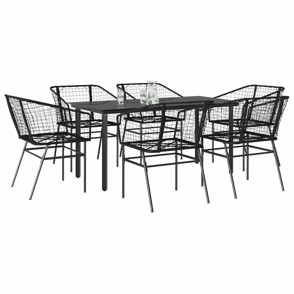 7 dele spisebordssæt til haven polyrattan glas sort