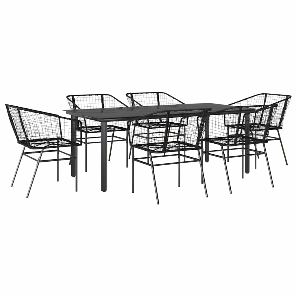 7 dele spisebordssæt til haven polyrattan glas sort