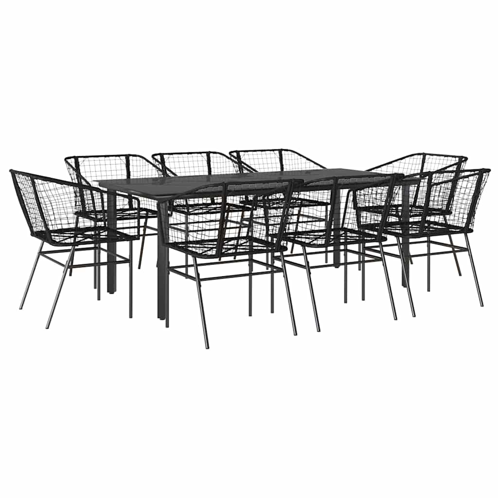 9 dele spisebordssæt til haven polyrattan glas sort