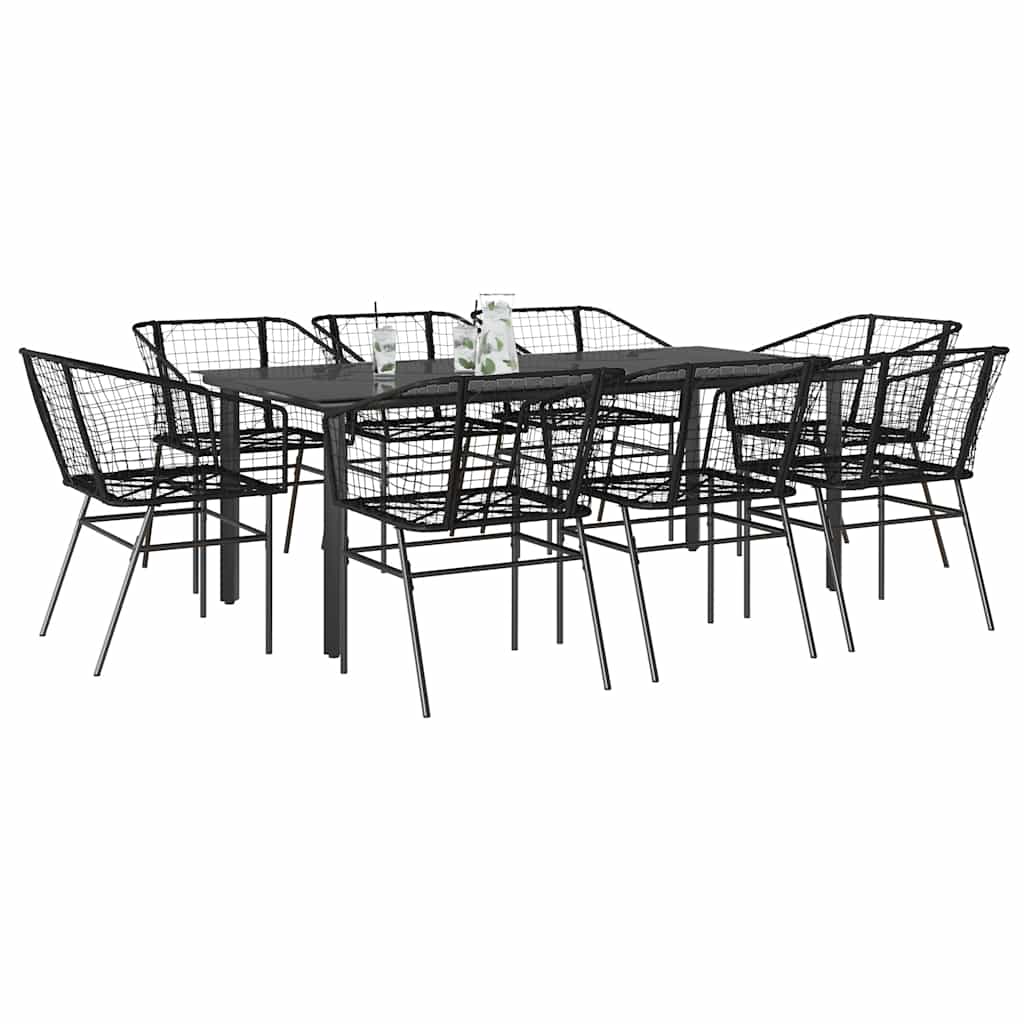 9 dele spisebordssæt til haven polyrattan glas sort