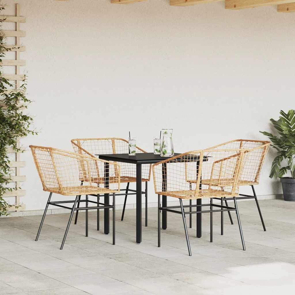 5 dele spisebordssæt til haven polyrattan glas brun