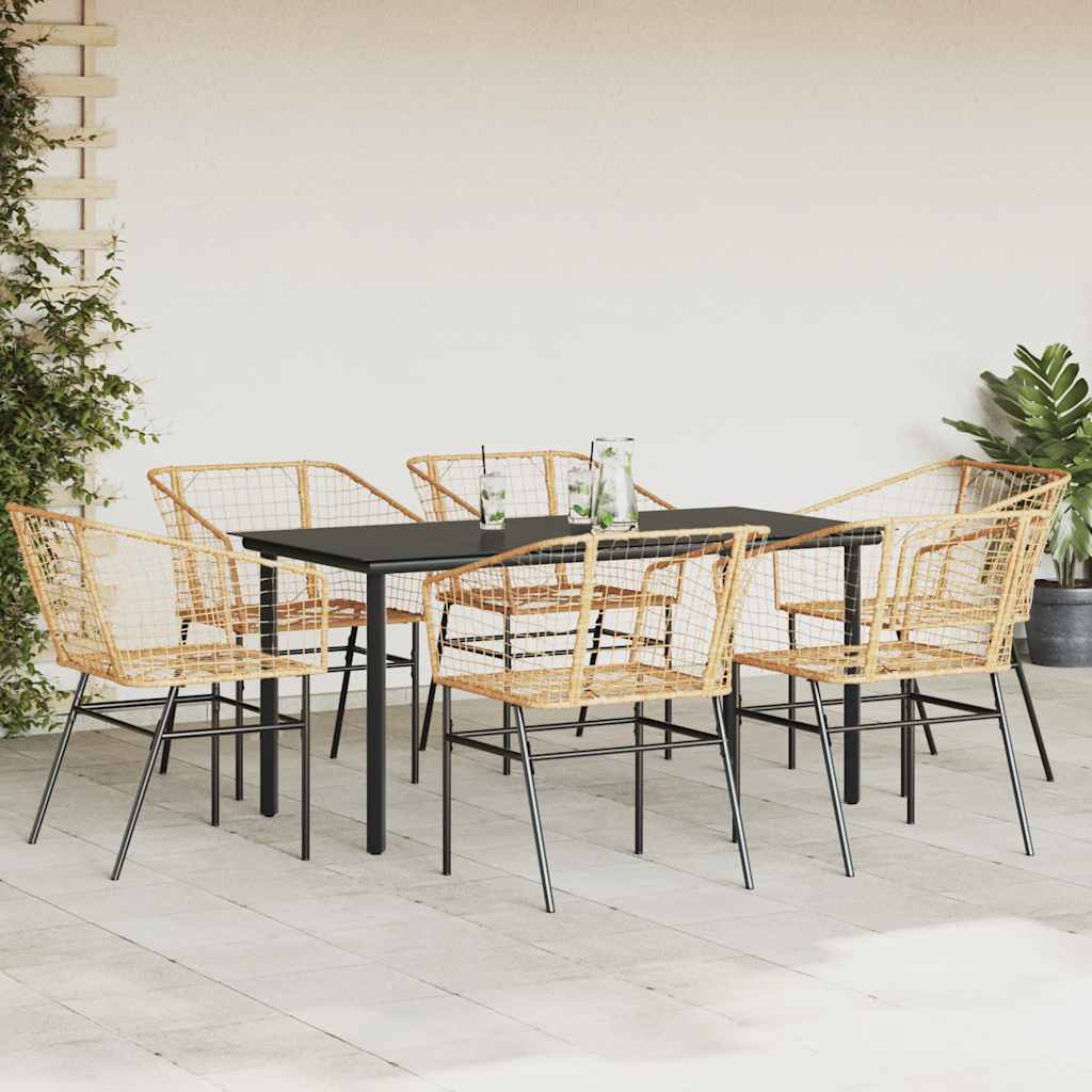 7 dele spisebordssæt til haven polyrattan glas brun