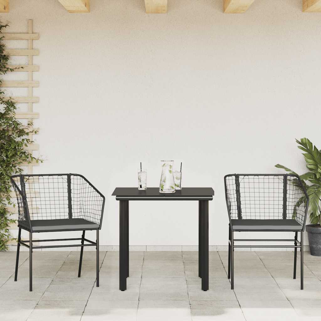 3 dele spisebordssæt til haven m. hynder polyrattan glas sort