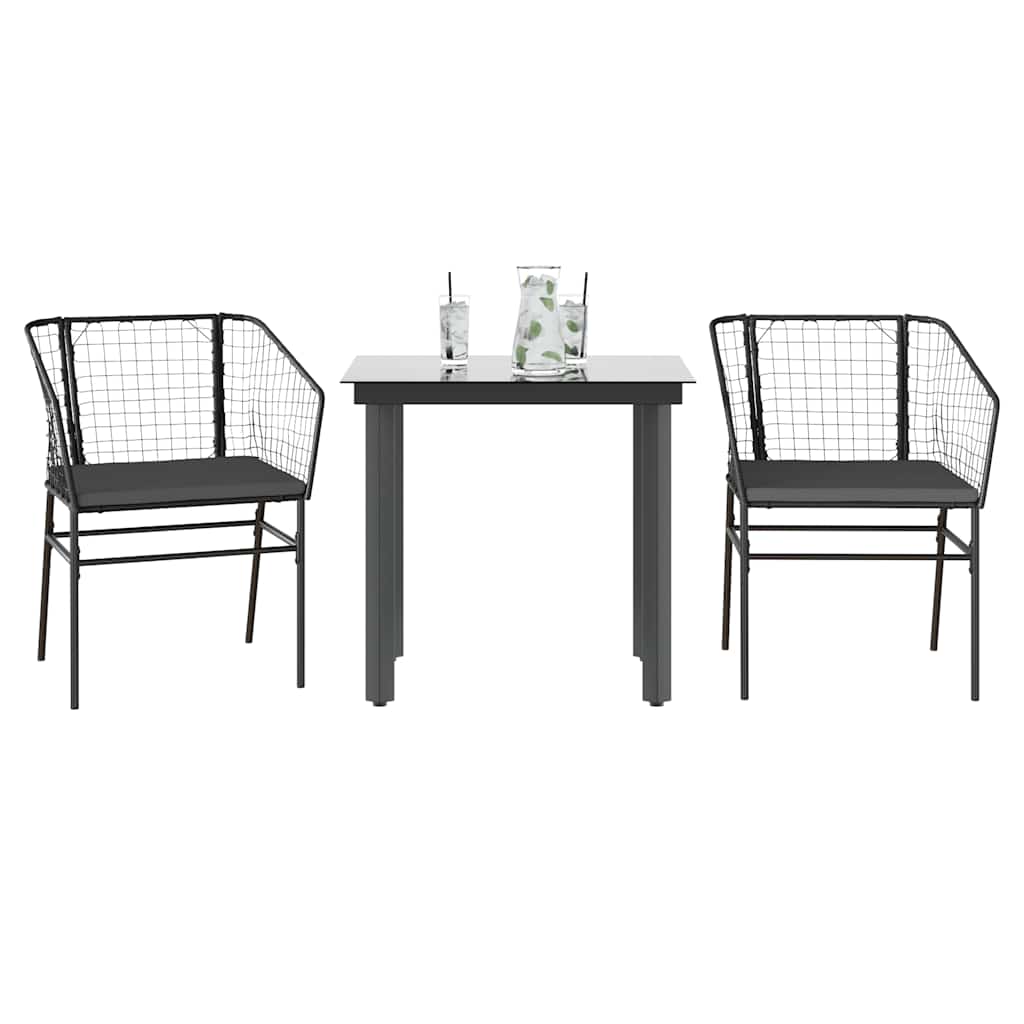 3 dele spisebordssæt til haven m. hynder polyrattan glas sort