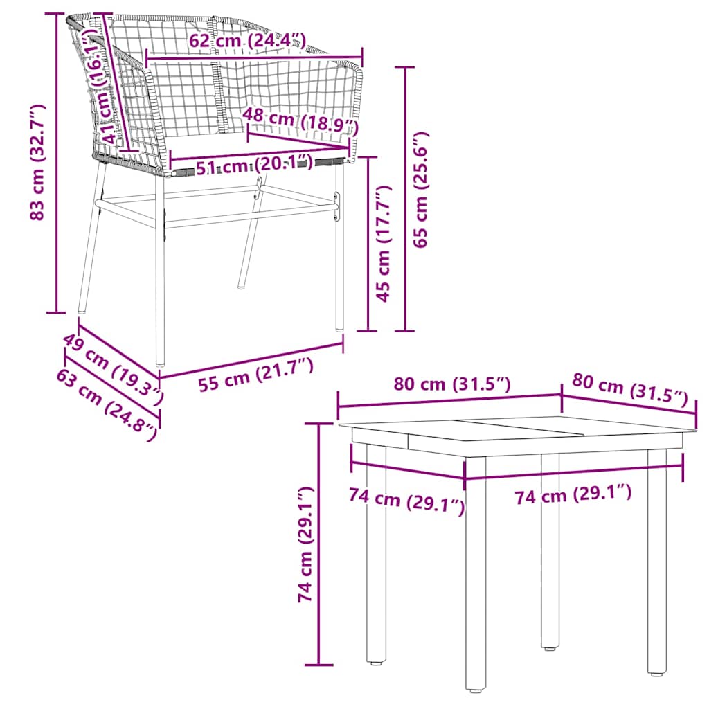 5 dele spisebordssæt til haven m. hynder polyrattan glas sort
