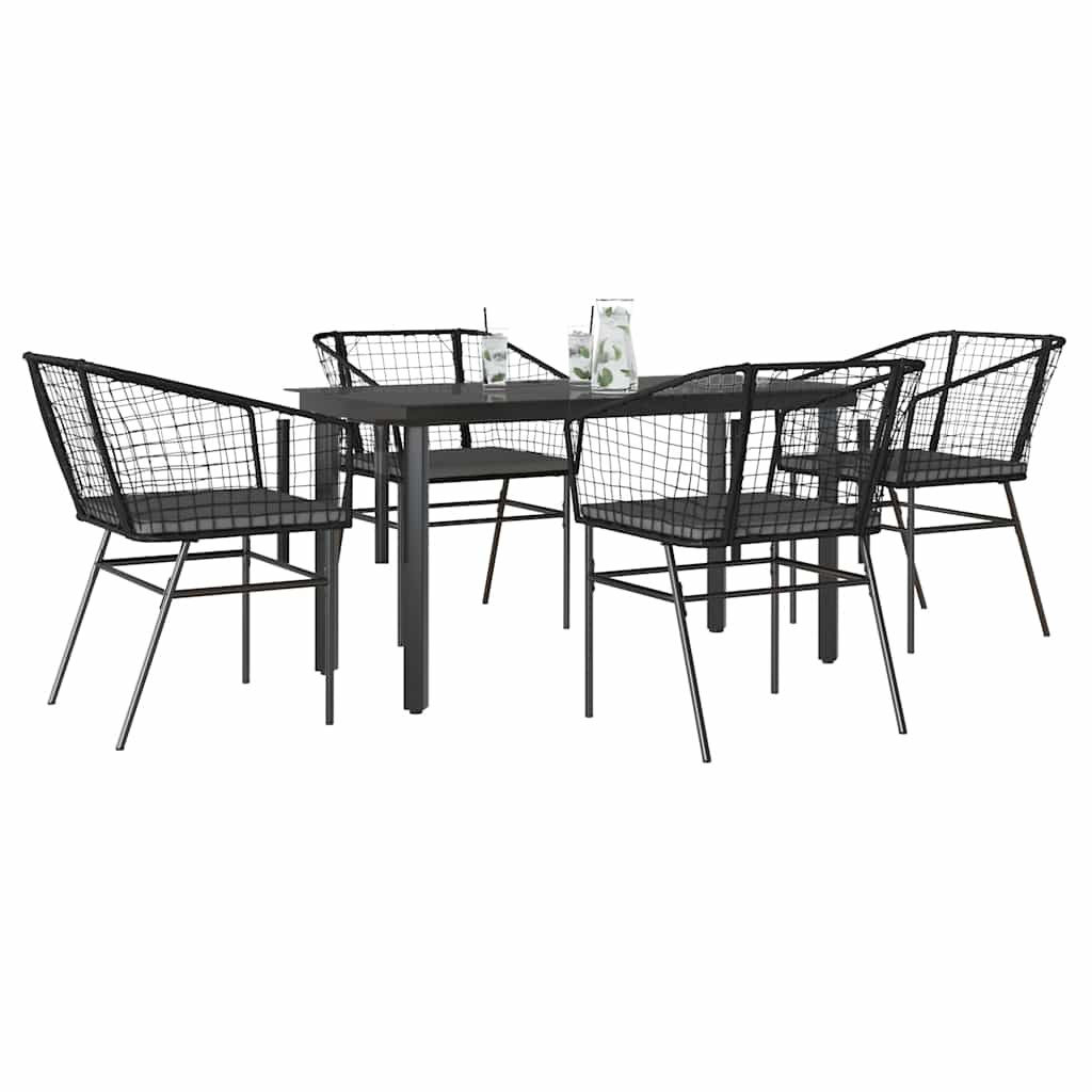 5 dele spisebordssæt til haven m. hynder polyrattan glas sort