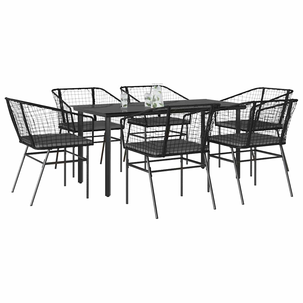 7 dele spisebordssæt til haven m. hynder polyrattan glas sort