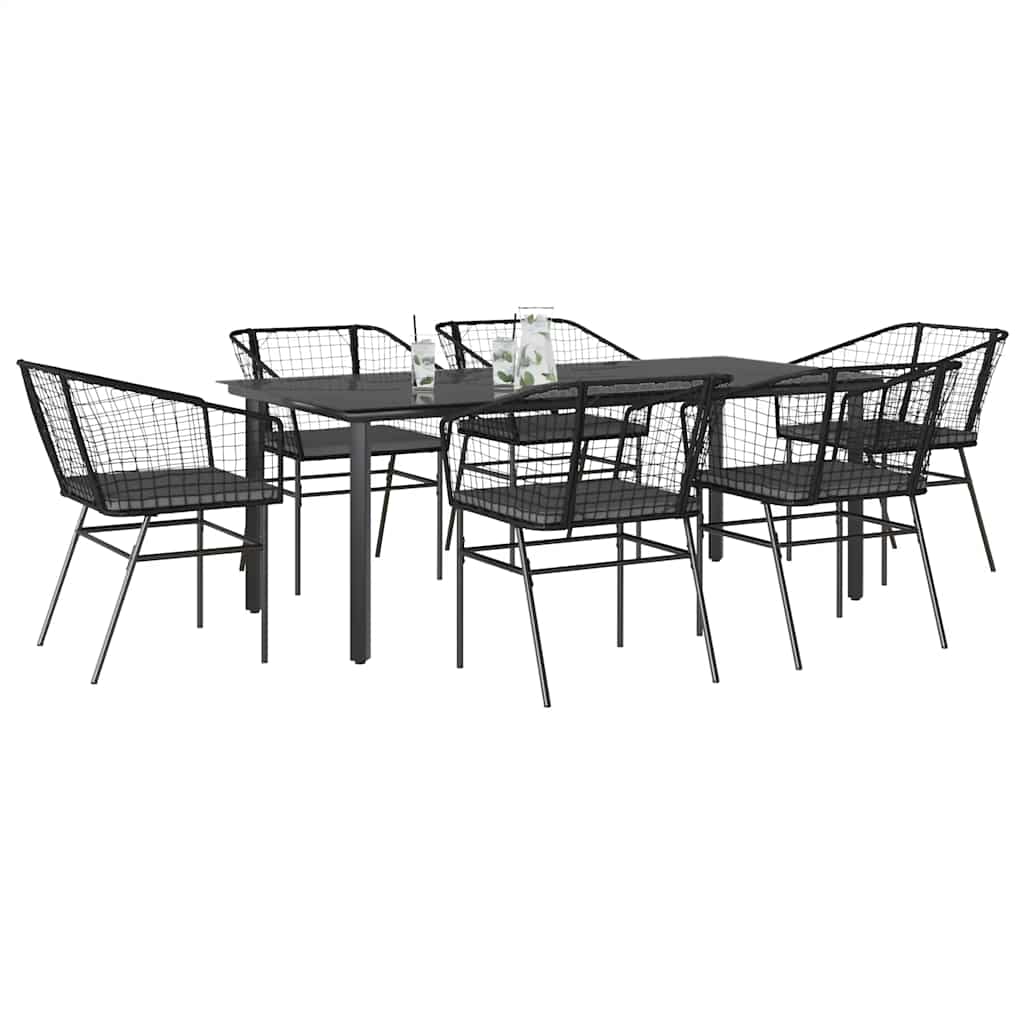 7 dele spisebordssæt til haven m. hynder polyrattan glas sort