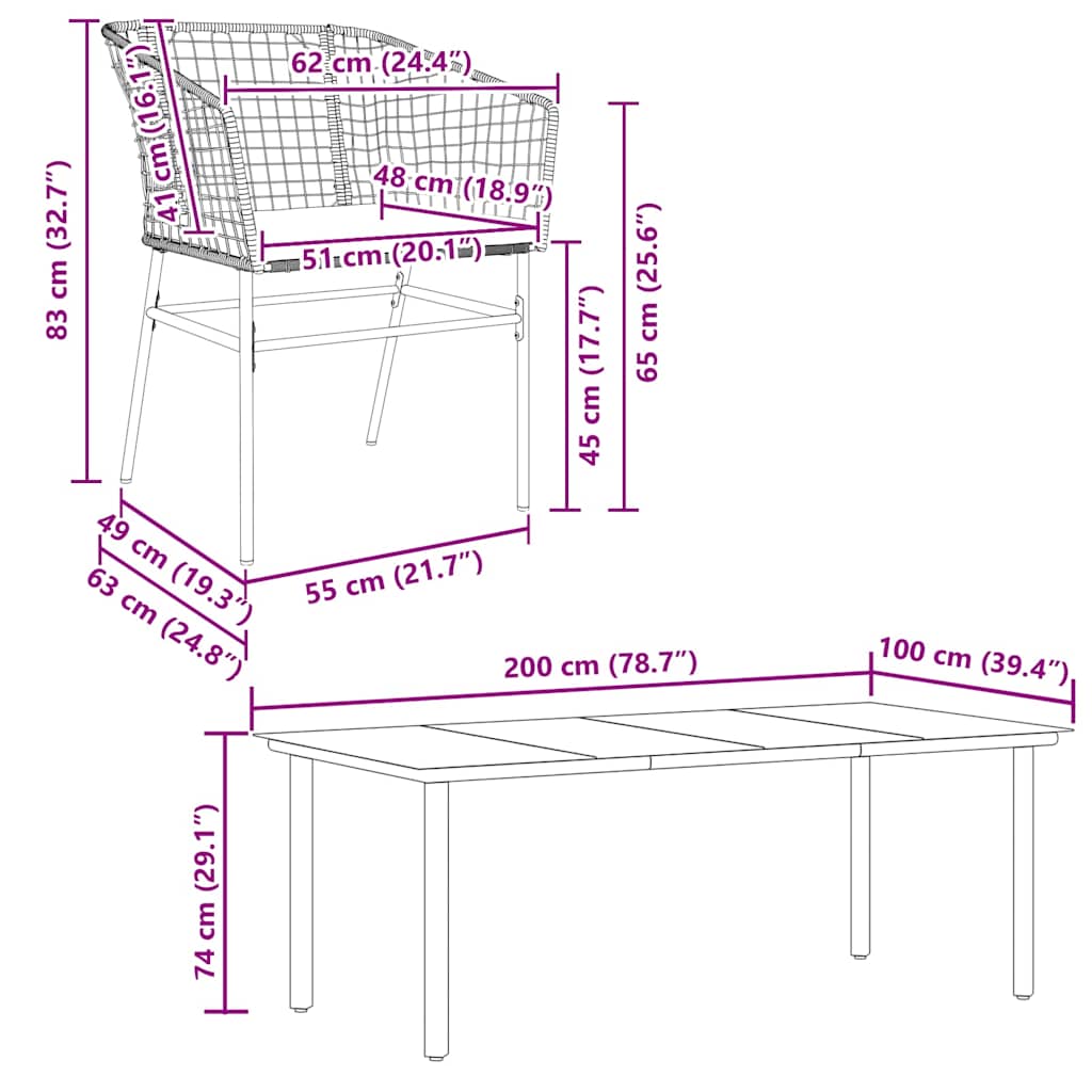 9 dele spisebordssæt til haven m. hynder polyrattan glas sort