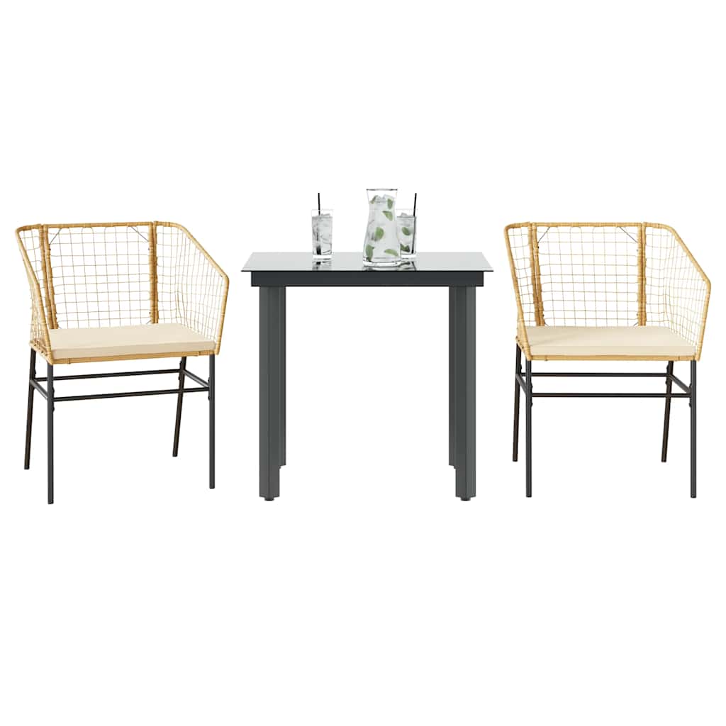 3 Dele Spisebordssæt Til Haven Polyrattan Glas - Brun og cremehvid / 80 x 80 x 74 cm / 2