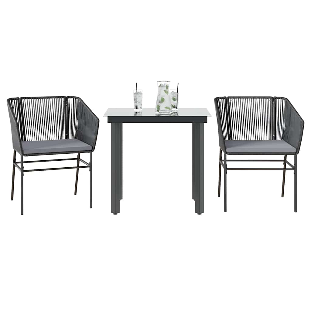 3 dele spisebordssæt til haven m. hynder polyrattan glas sort