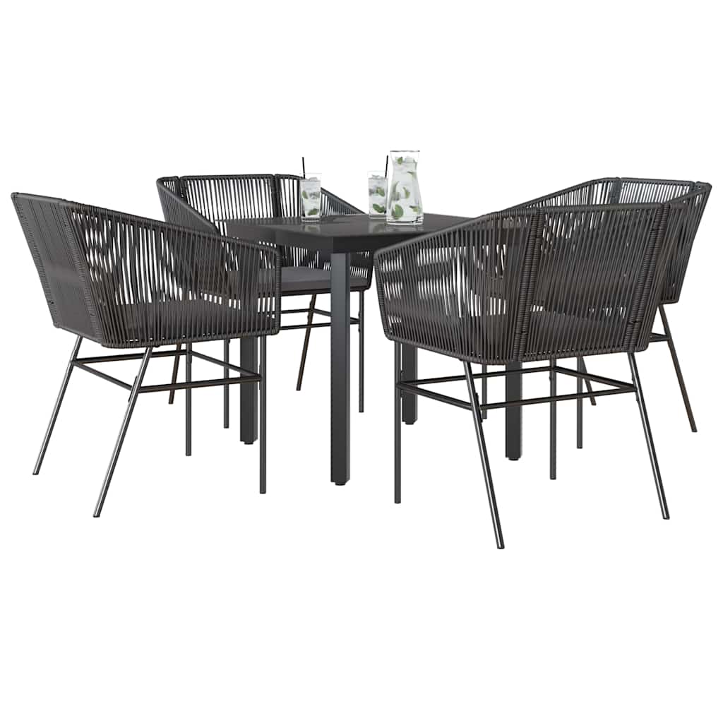 5 dele spisebordssæt til haven m. hynder polyrattan glas sort