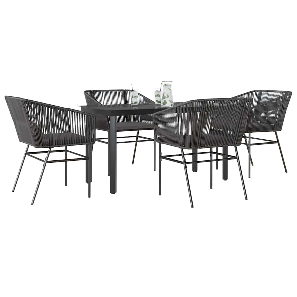 5 dele spisebordssæt til haven m. hynder polyrattan glas sort