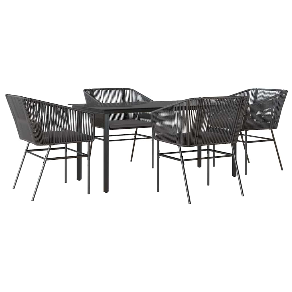 5 dele spisebordssæt til haven m. hynder polyrattan glas sort
