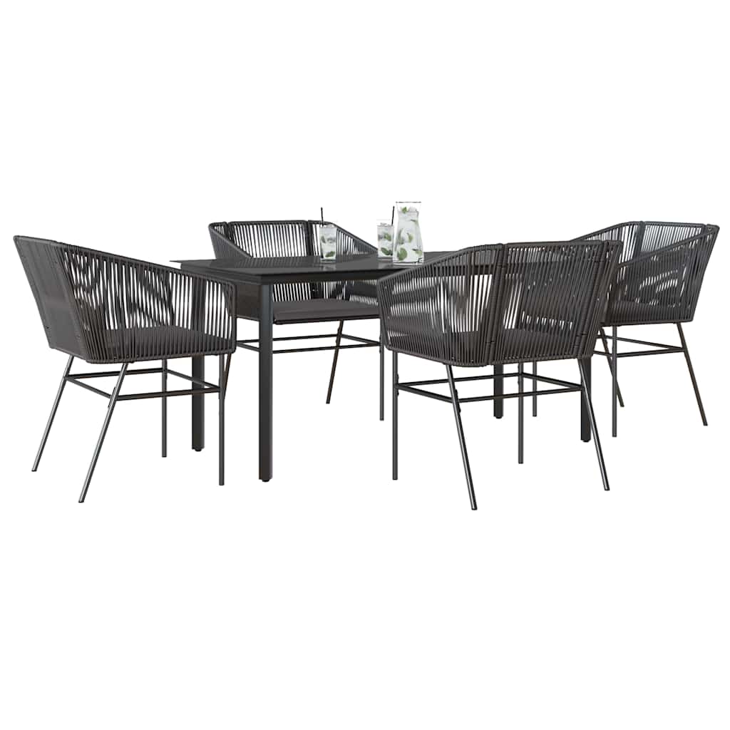 5 dele spisebordssæt til haven m. hynder polyrattan glas sort