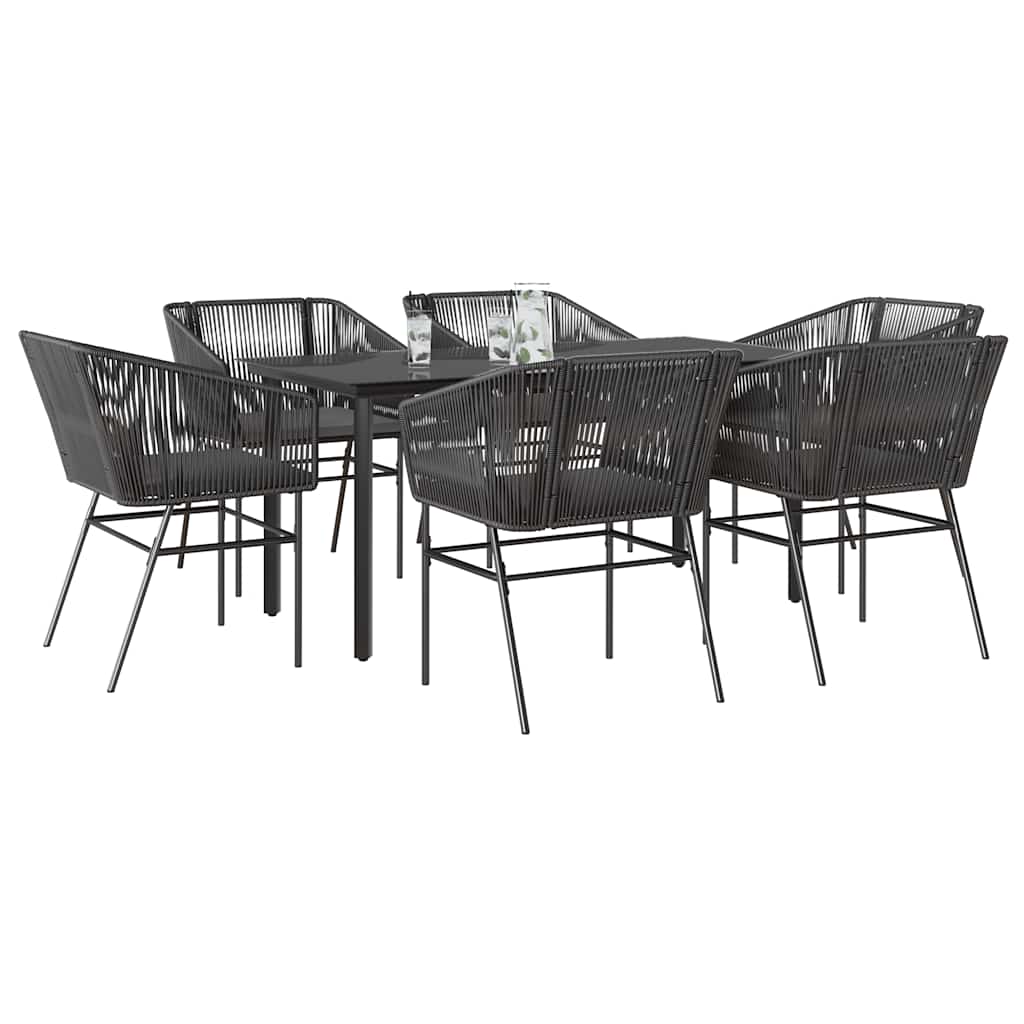 7 dele spisebordssæt til haven m. hynder polyrattan glas sort