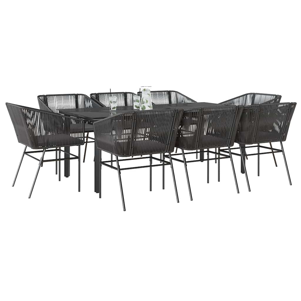 9 dele spisebordssæt til haven m. hynder polyrattan glas sort