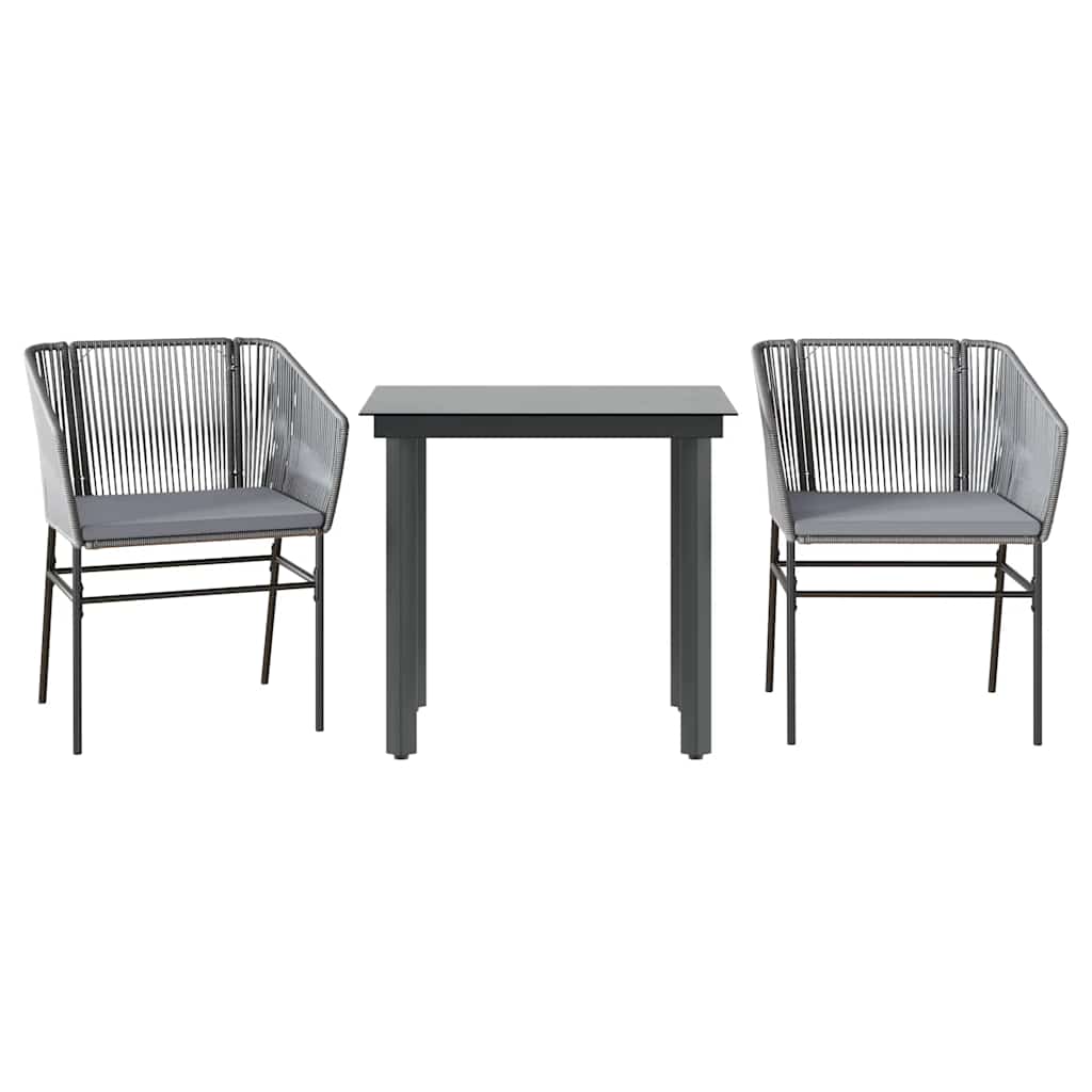 spisebordssæt til haven 3dele med hynder polyrattan glas grå