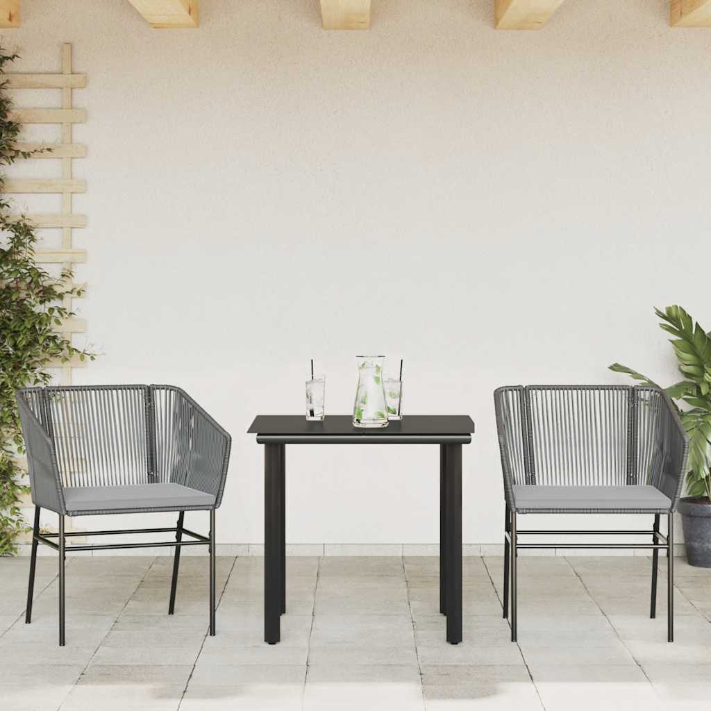 spisebordssæt til haven 3dele med hynder polyrattan glas grå