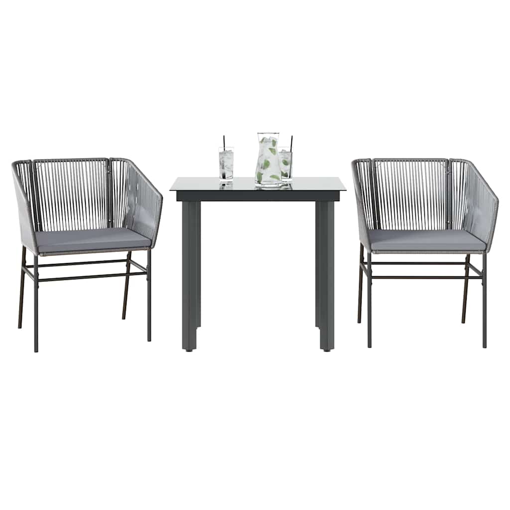 spisebordssæt til haven 3dele med hynder polyrattan glas grå