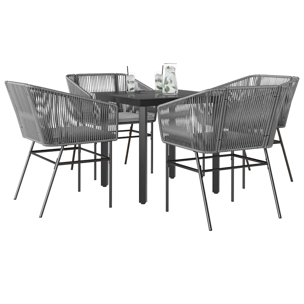 5 dele spisebordssæt til haven med hynder polyrattan glas grå