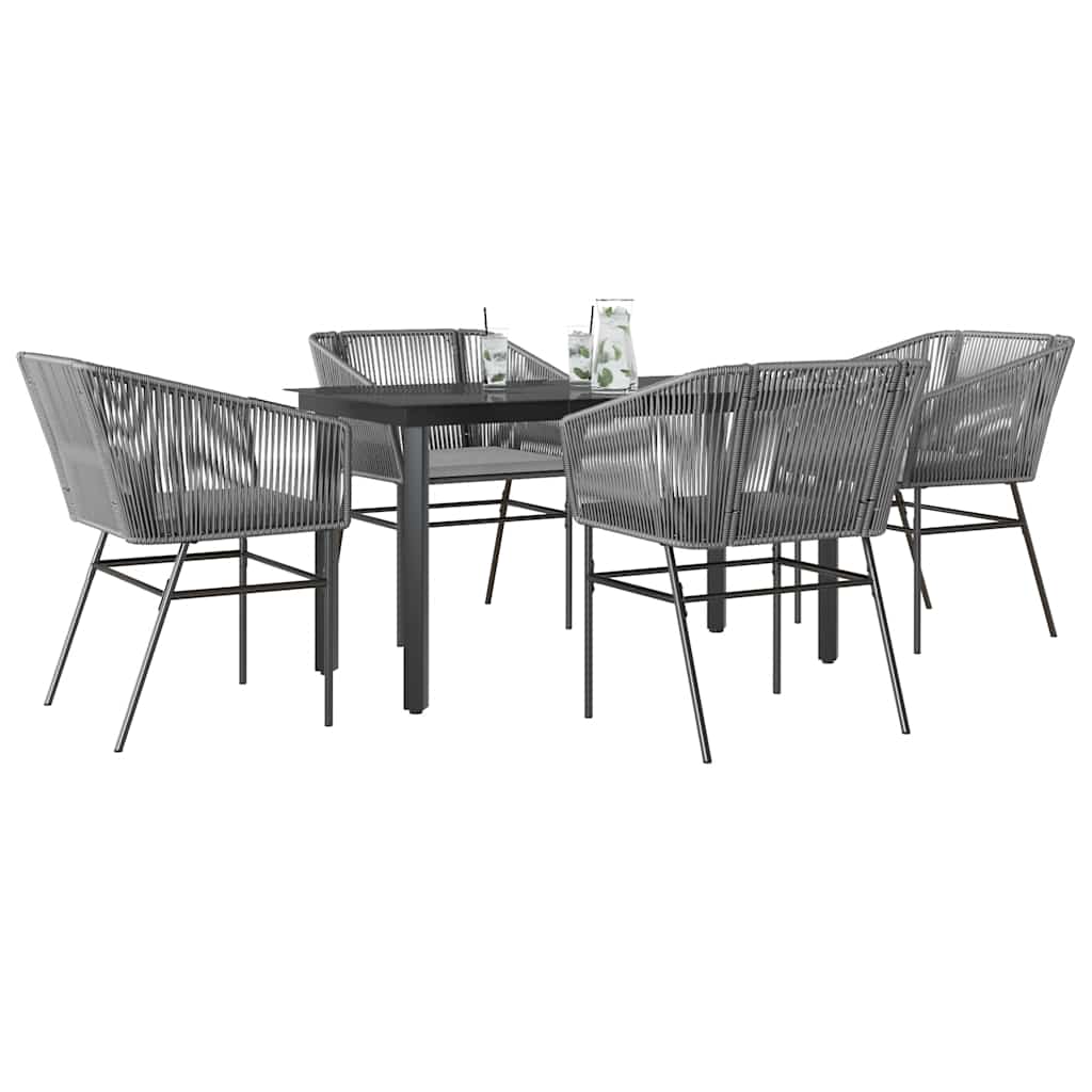 5 dele spisebordssæt til haven med hynder polyrattan glas grå