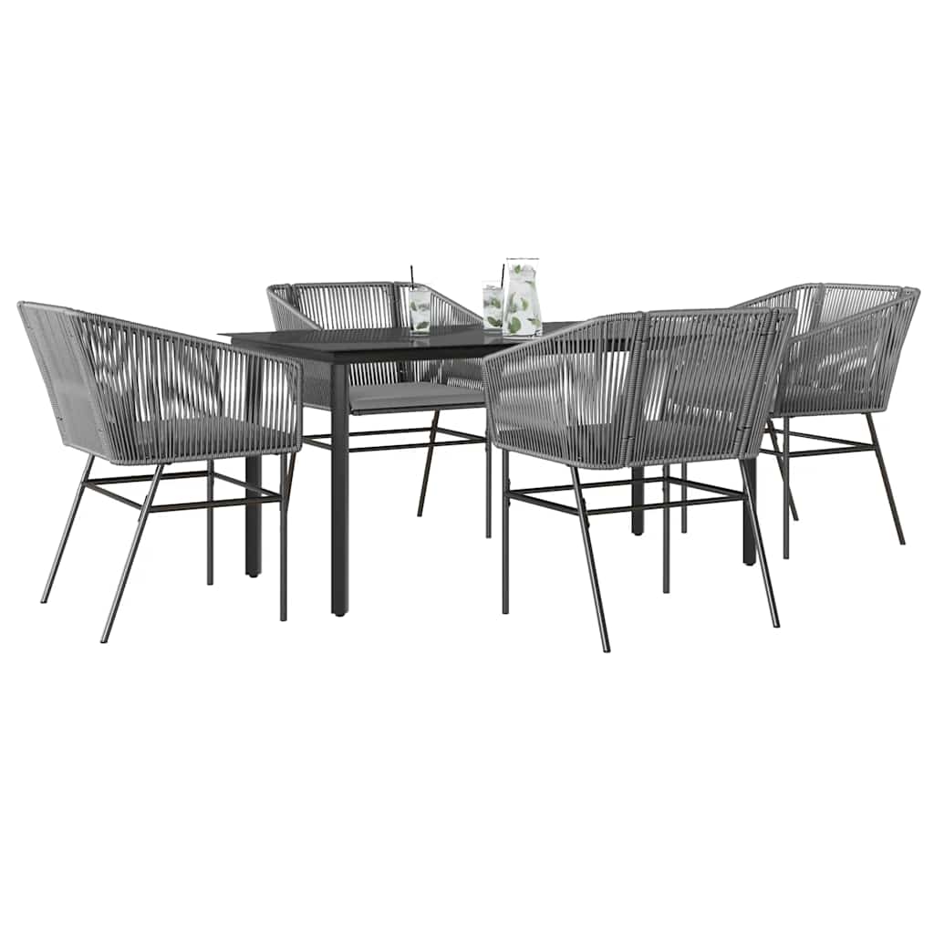 5 dele spisebordssæt til haven med hynder polyrattan glas grå