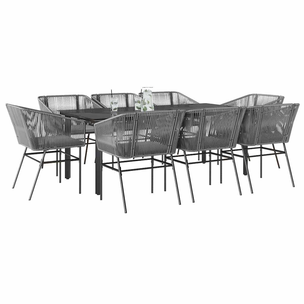 9 dele spisebordssæt til haven med hynder polyrattan glas grå