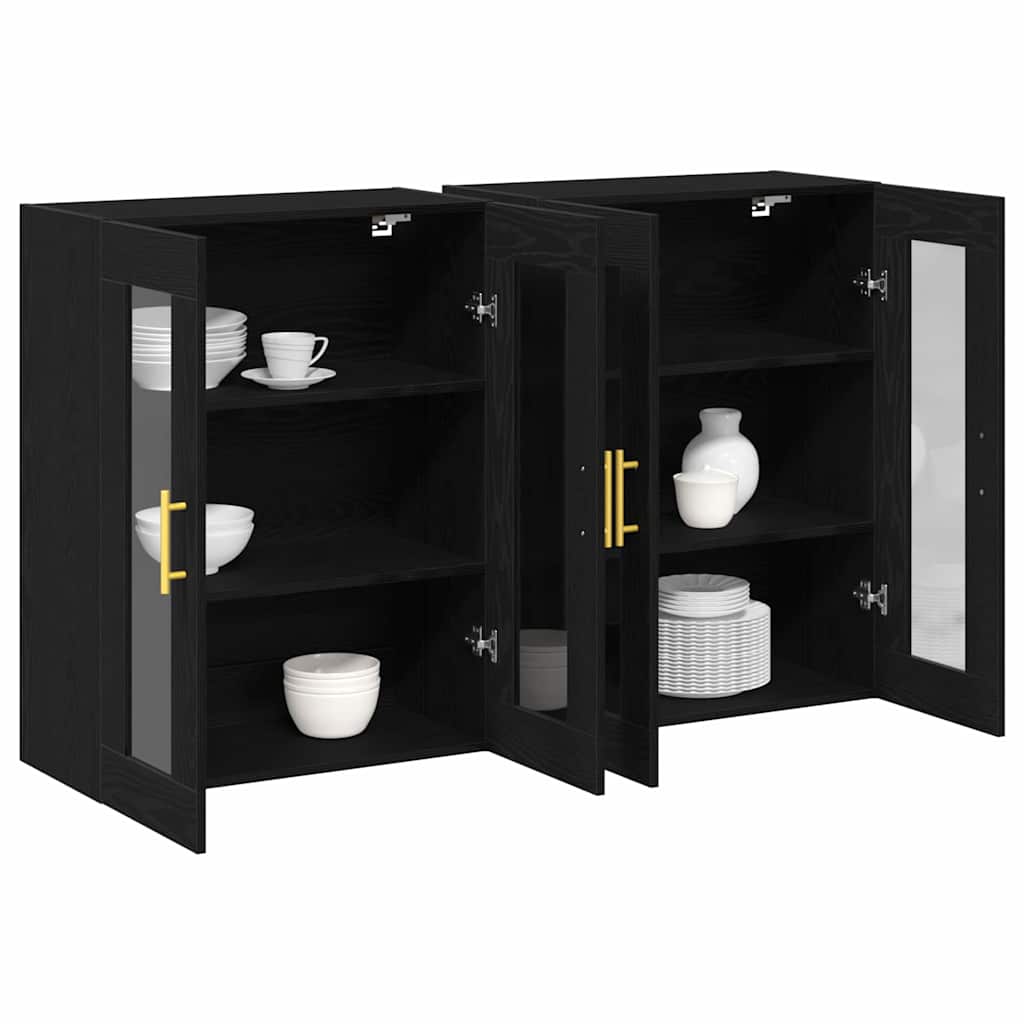 Væggeskabe 2 stk. Sort eg 69,5 x 34 x 90 cm Konstrueret træ