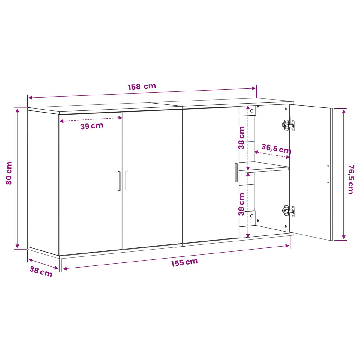 Sideboard 2 stk. Gammelt træ 79 x 38 x 80 cm Konstrueret træ