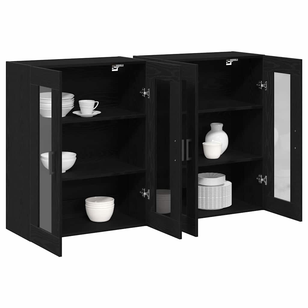 Væggeskabe 2 stk. Sort eg 69,5 x 34 x 90 cm Konstrueret træ
