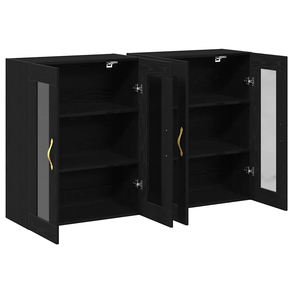 Væggeskabe 2 stk. Sort eg 69,5 x 34 x 90 cm Konstrueret træ