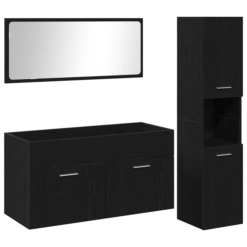 Badeværelsesmøbel sæt 3 stk. Sort eg 90 x 38,5 x 46 cm