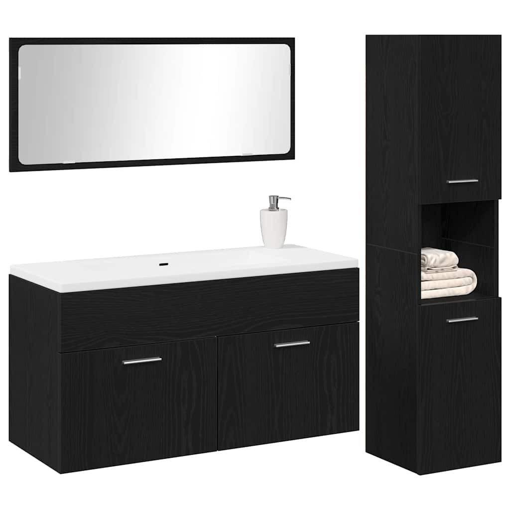 Badeværelsesmøbel sæt 3 stk. Sort eg 90 x 38,5 x 46 cm