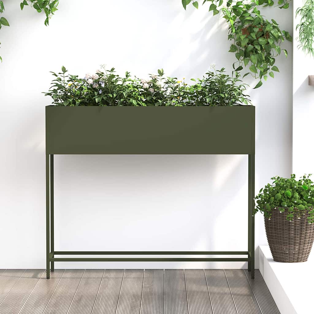 Hævet haveplante Olivengrøn 100 x 26 x 82 cm Stål